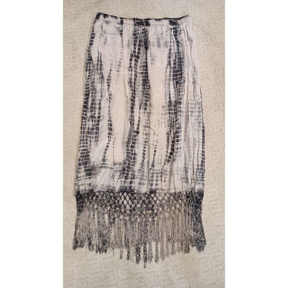 Chico's Skirt Womens Plus Size 1 Grey Tie Dyed Long Maxi Flowy with Fringe Hem - Picture 1 of 8